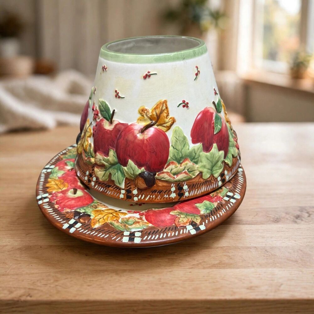 Yankee Candle Apple Harvest Candle Shade with Plate Fall Decor Ceramic